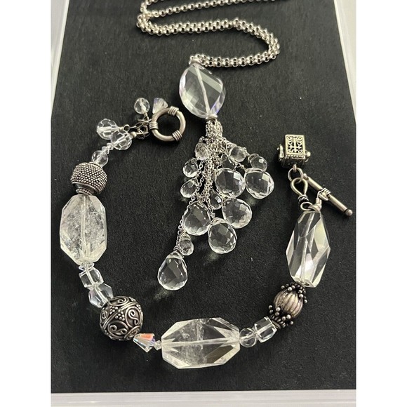 STERLING SILVER Crystal Rock NECKLACE 23” W/Bracelet 7.5” Set - Picture 4 of 16